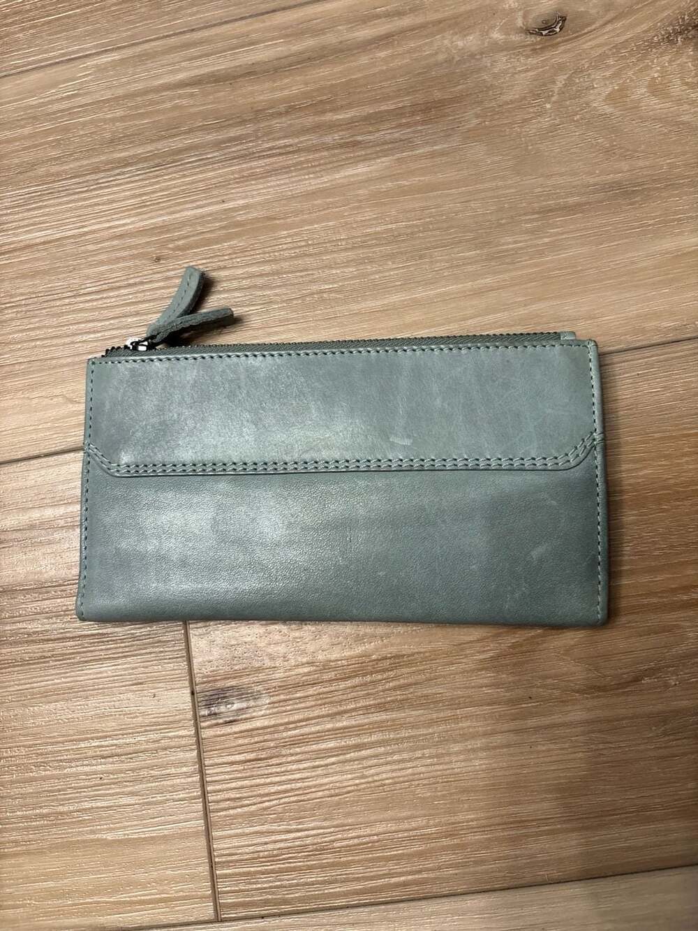Genuine Leather Faded turquoise Double Zip Long Wallet
